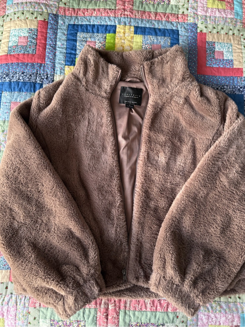 Sanctuary Lux Faux Fur Front Zip Jacket Portobello Brown Medium Coat Plush